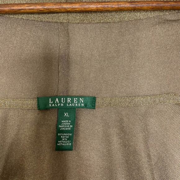 Ralph Lauren XL Gold Metallic Cardigan Drape Front Lightweight Glam Sweater - Picture 4 of 6
